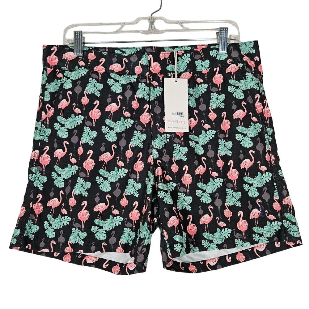 Retromarine NY Mens‎ Size 32 Swim Trunks Shorts Flamingo Print Mesh Lined NWT